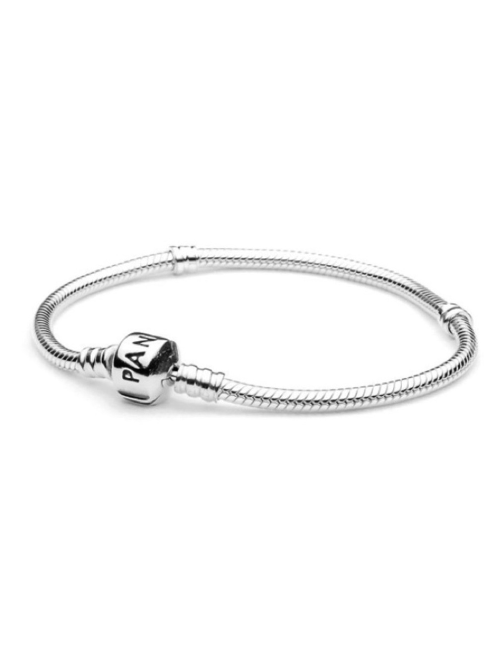 Pandora Silver Snake Chain Barrel Clasp Charm Bracelet